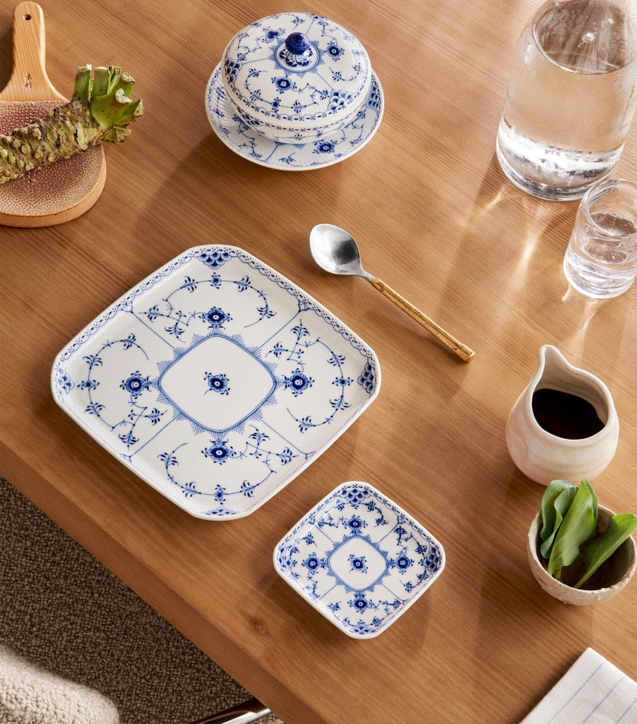 Blue Fluted Half Lace Square Plate (10.5cm)