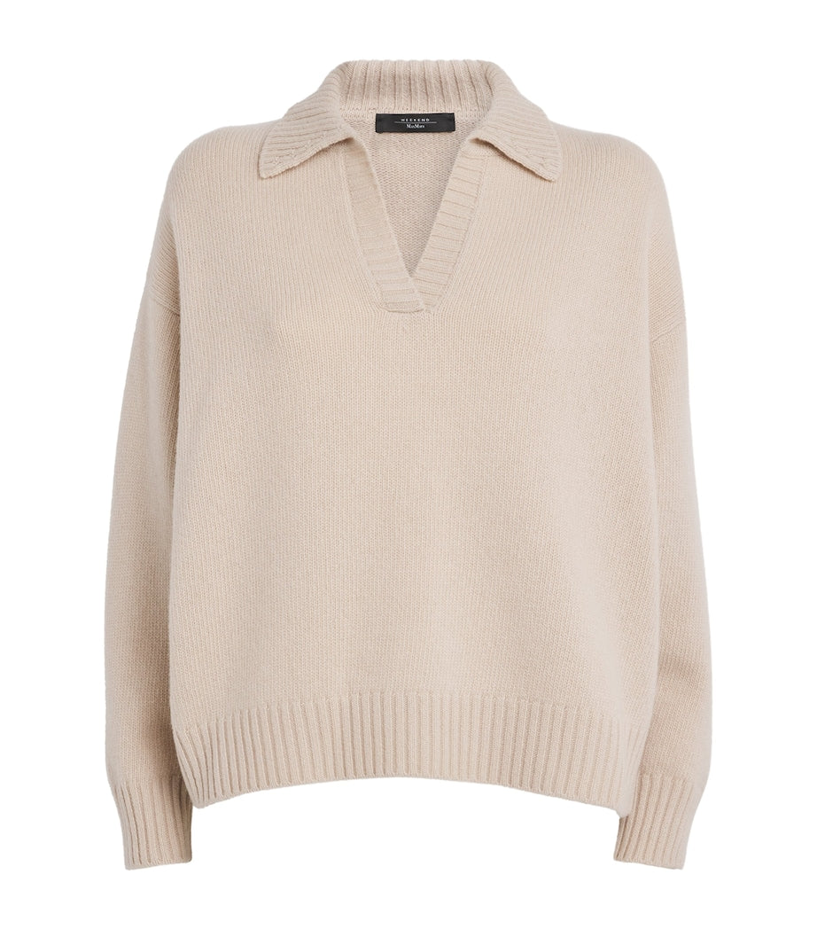 Weekend Max Mara Beige Virgin Wool Open-Collar Sweater