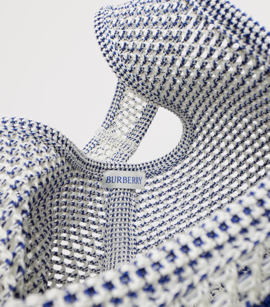 Burberry White Large Crochet Equestrian Knight Design Shoulder Bag