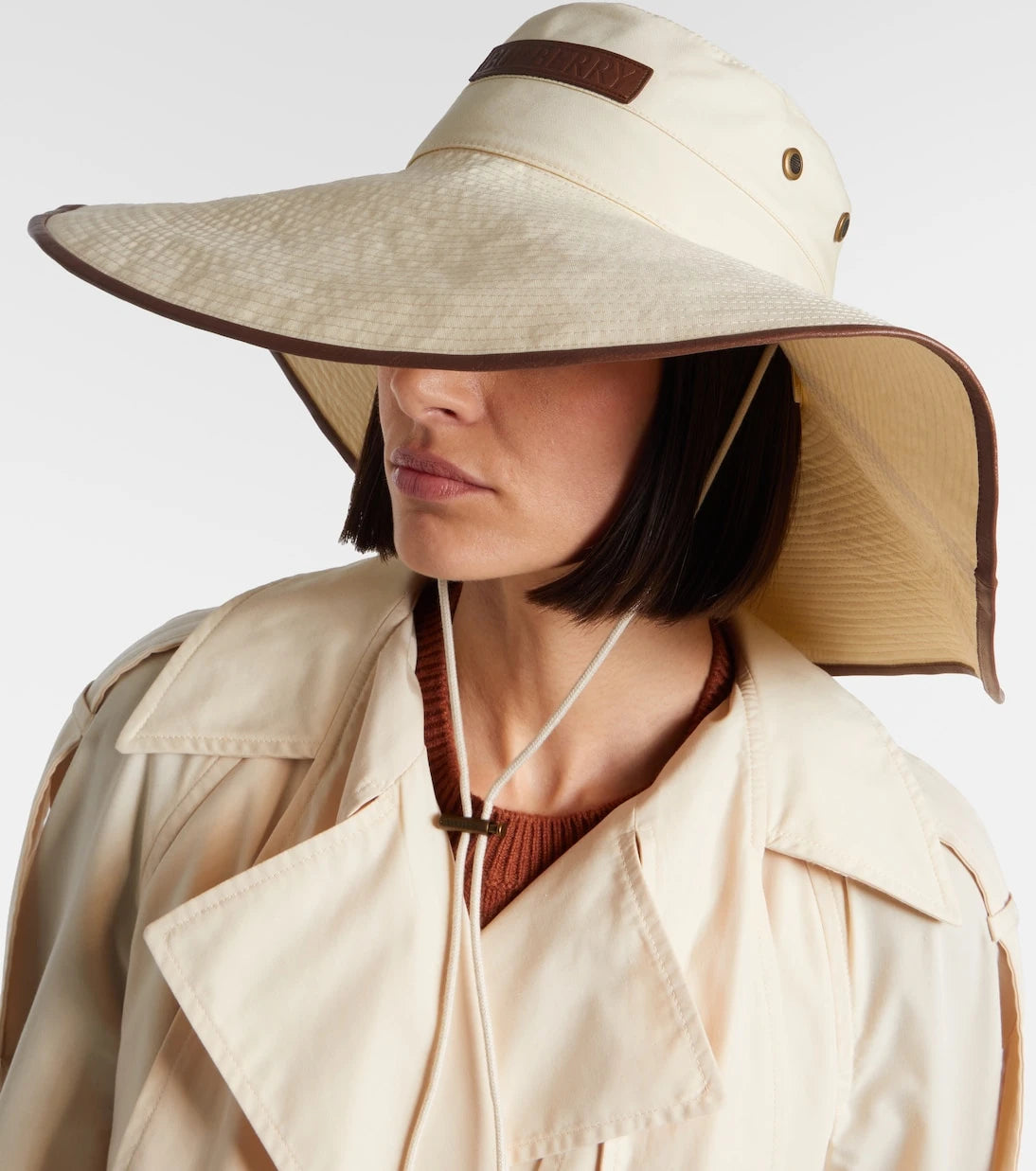 Burberry - Leather-trimmed cotton-blend sun hat