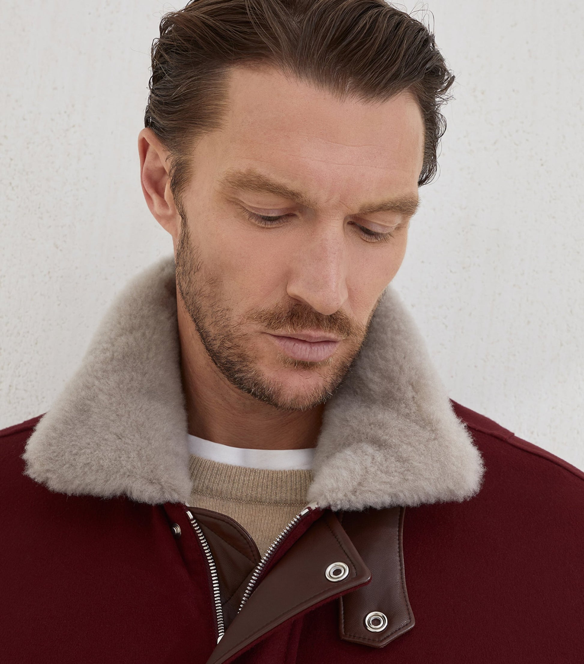 Brunello Cucinelli Red Wool Down-Filled Bomber Jacket