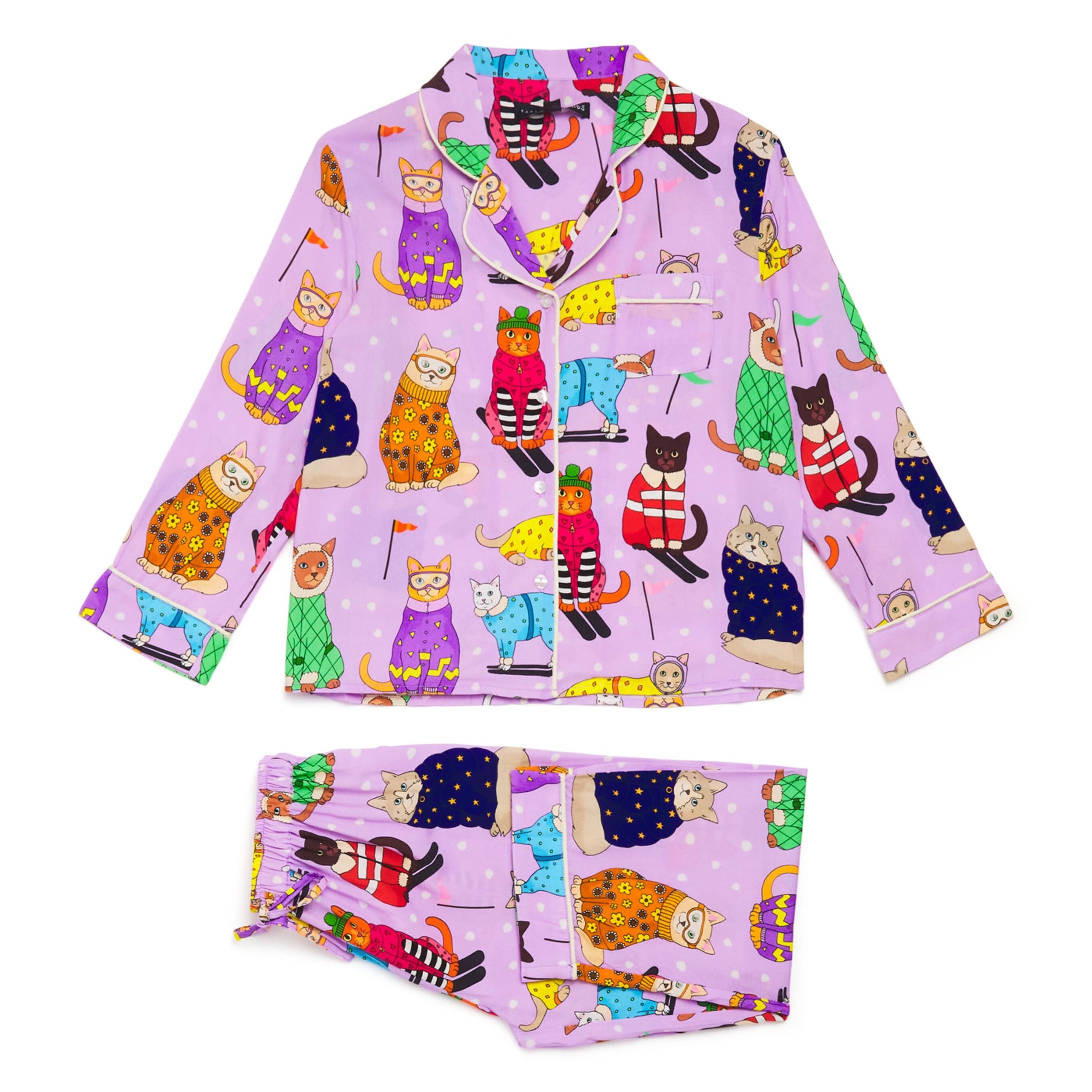 KAREN MABON KIDS Skiing Cats Print Pyjama Set (2-13 Years)