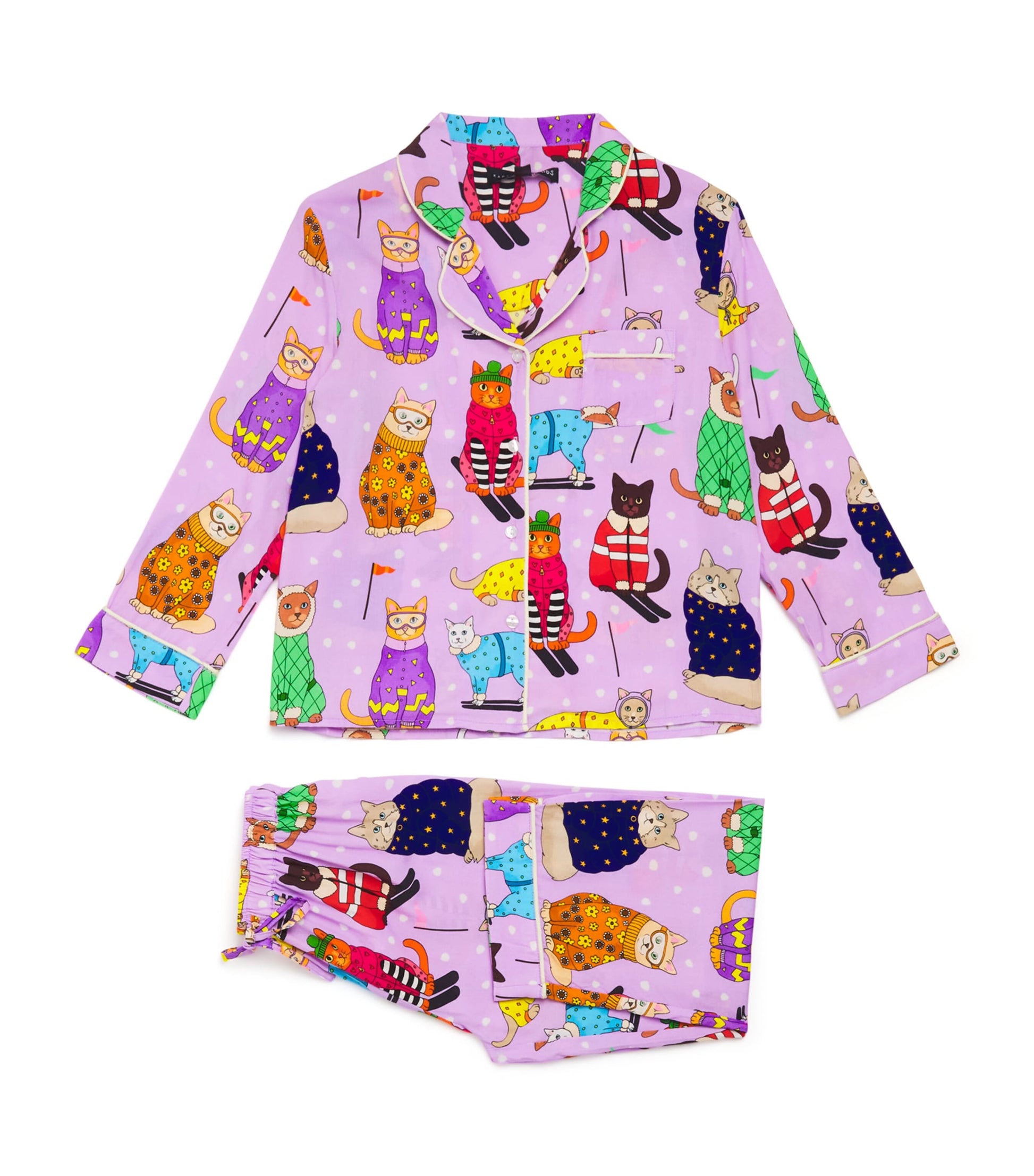 KAREN MABON KIDS Skiing Cats Print Pyjama Set (2-13 Years)