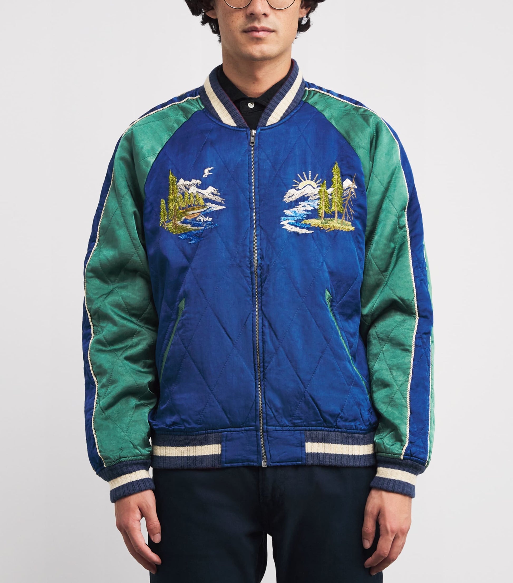 Polo Ralph Lauren Blue Satin Embroidered Bomber Jacket
