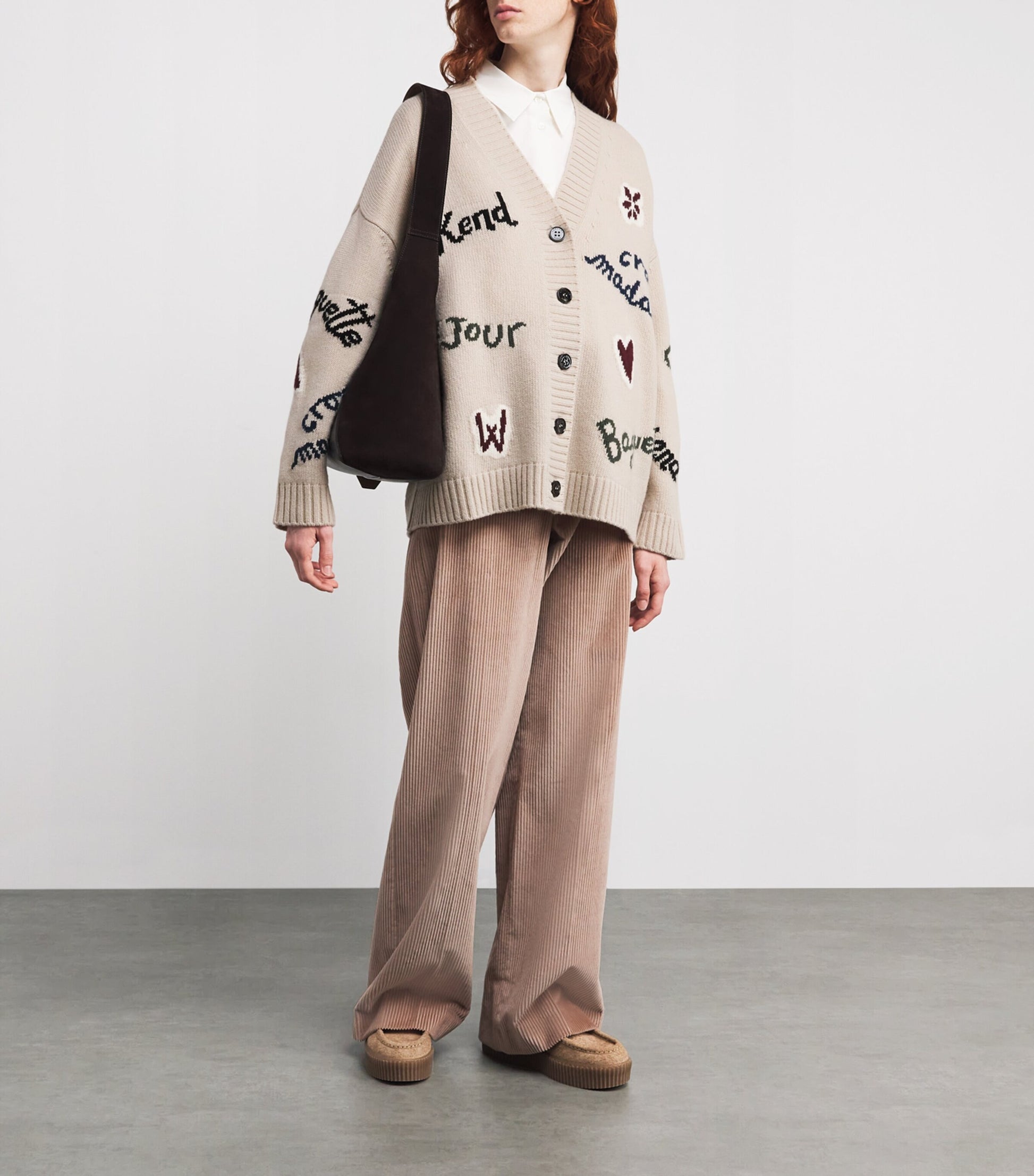 White Virgin Wool Intarsia Cardigan