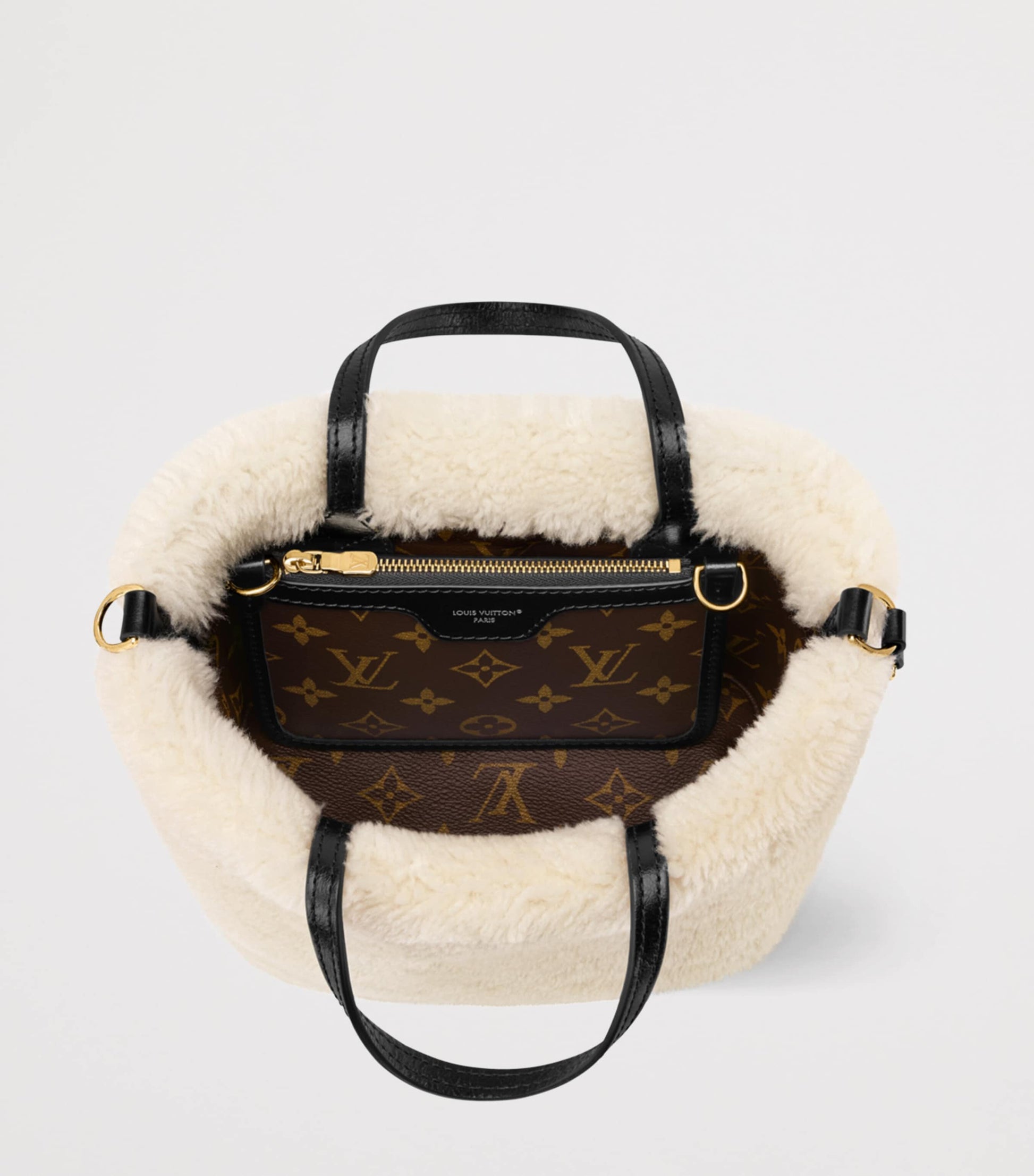 LOUIS VUITTON Shearling Neverfull Bandoulière Inside Out BB Bucket Bag