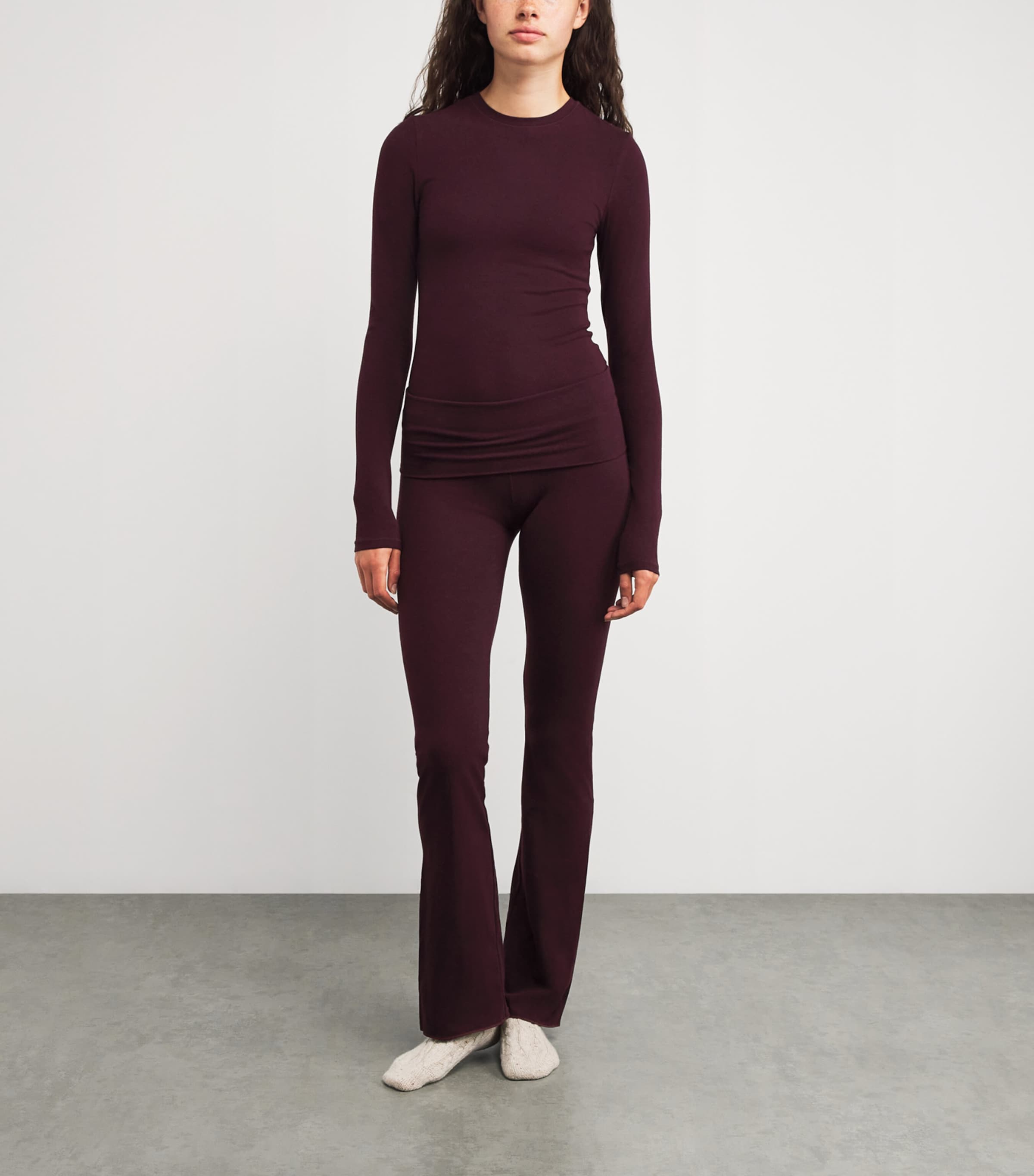 Skims Burgundy Cotton Jersey Long-Sleeve T-Shirt