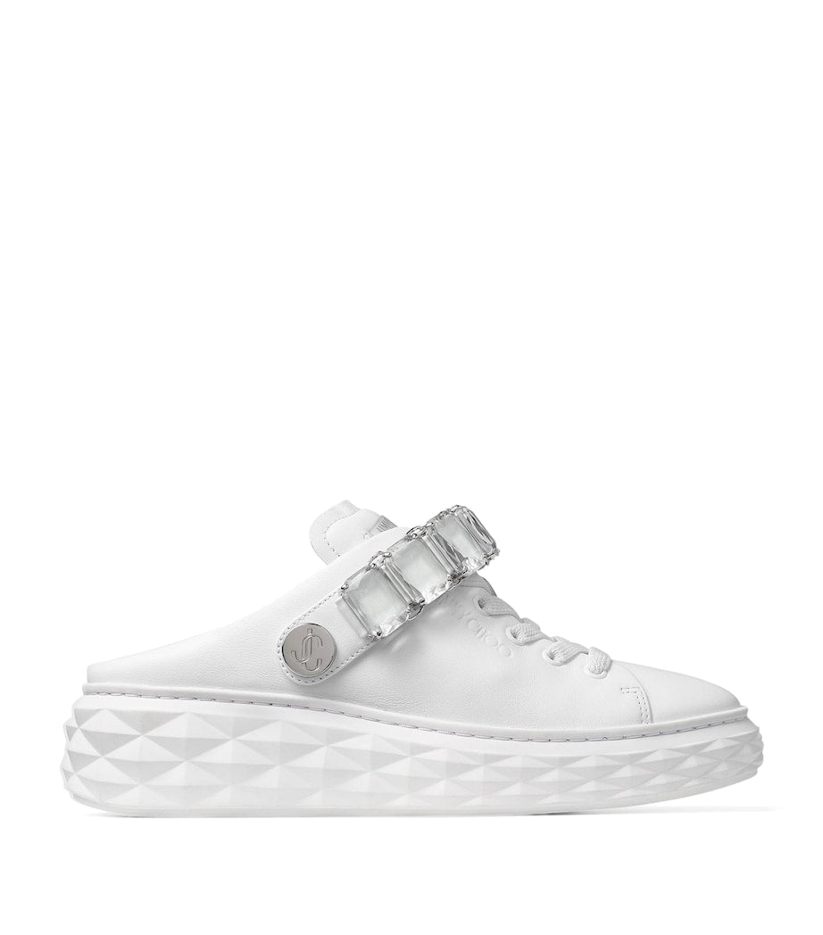 Jimmy Choo White Leather Diamond Sling Sneakers