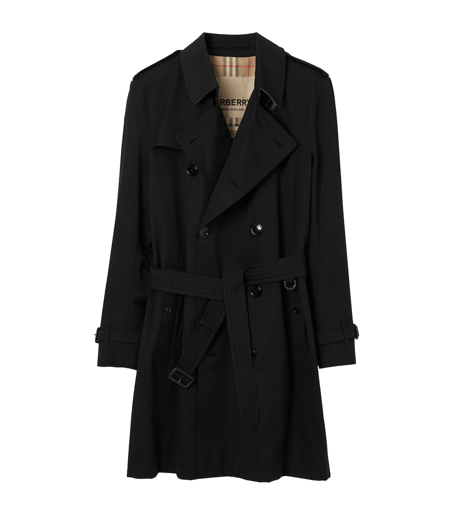Burberry Black Mid-Length Kensington Heritage Trench Coat