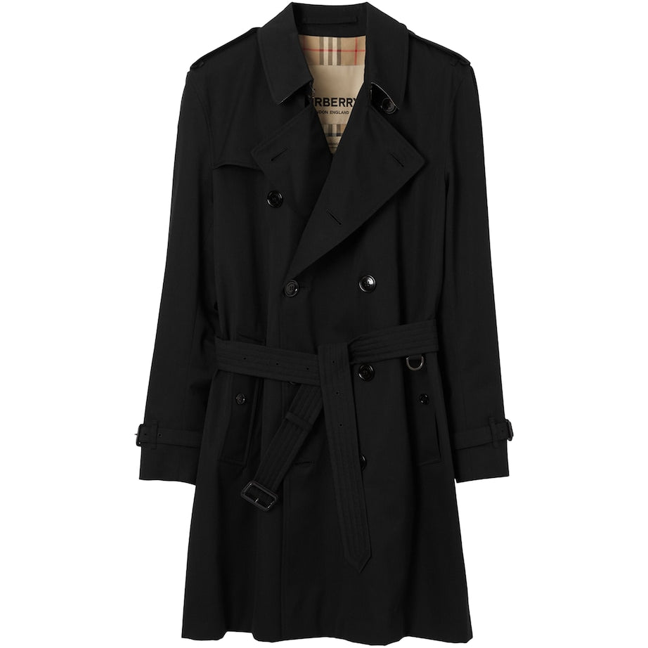 Burberry Black Mid-Length Kensington Heritage Trench Coat