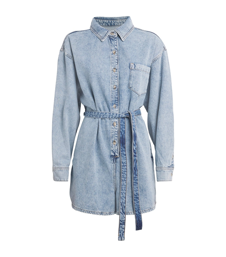 Blue Cotton-Blend Denim Belted Playsuit