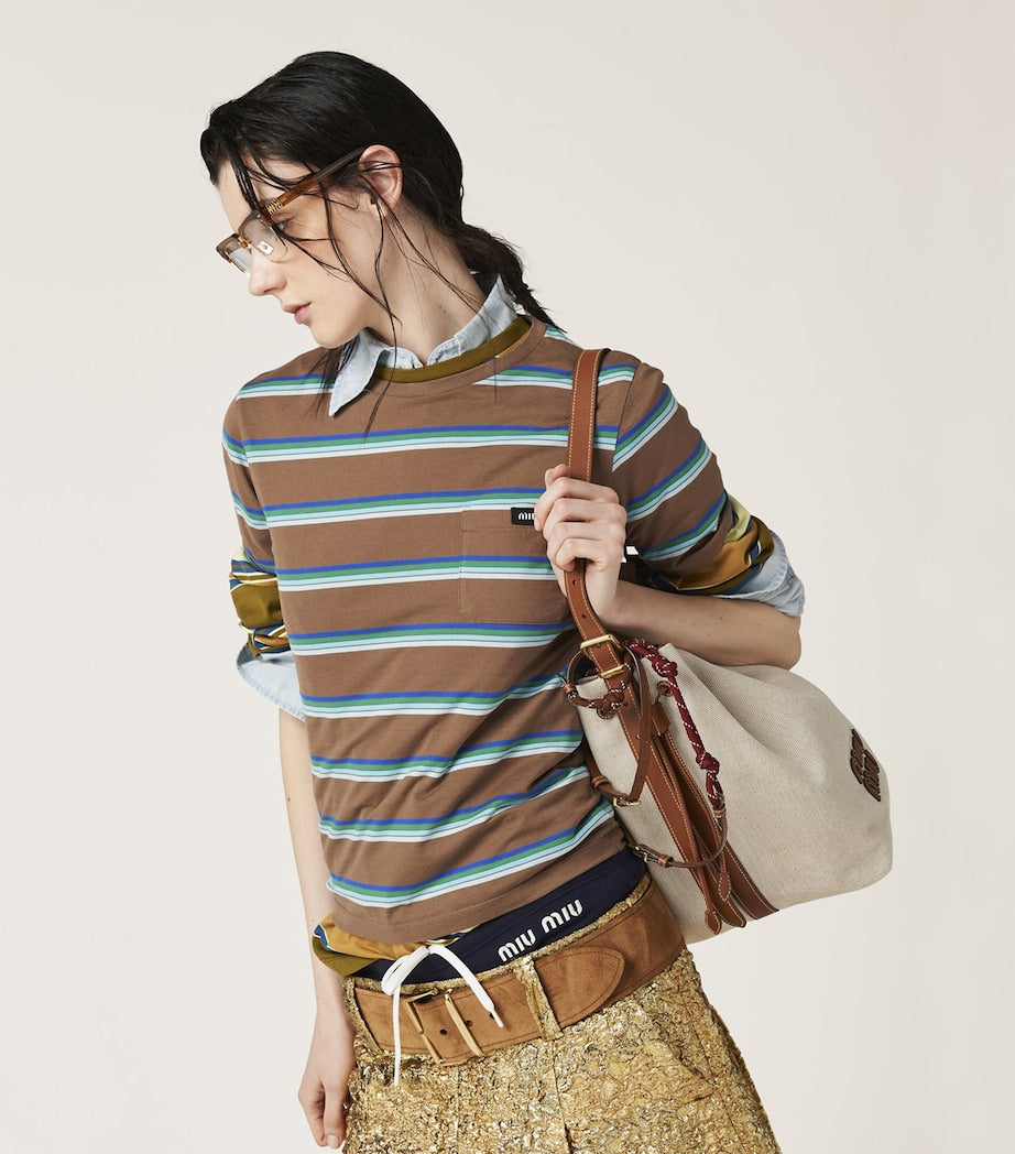 Miu Miu Brown Cotton Striped T-Shirt