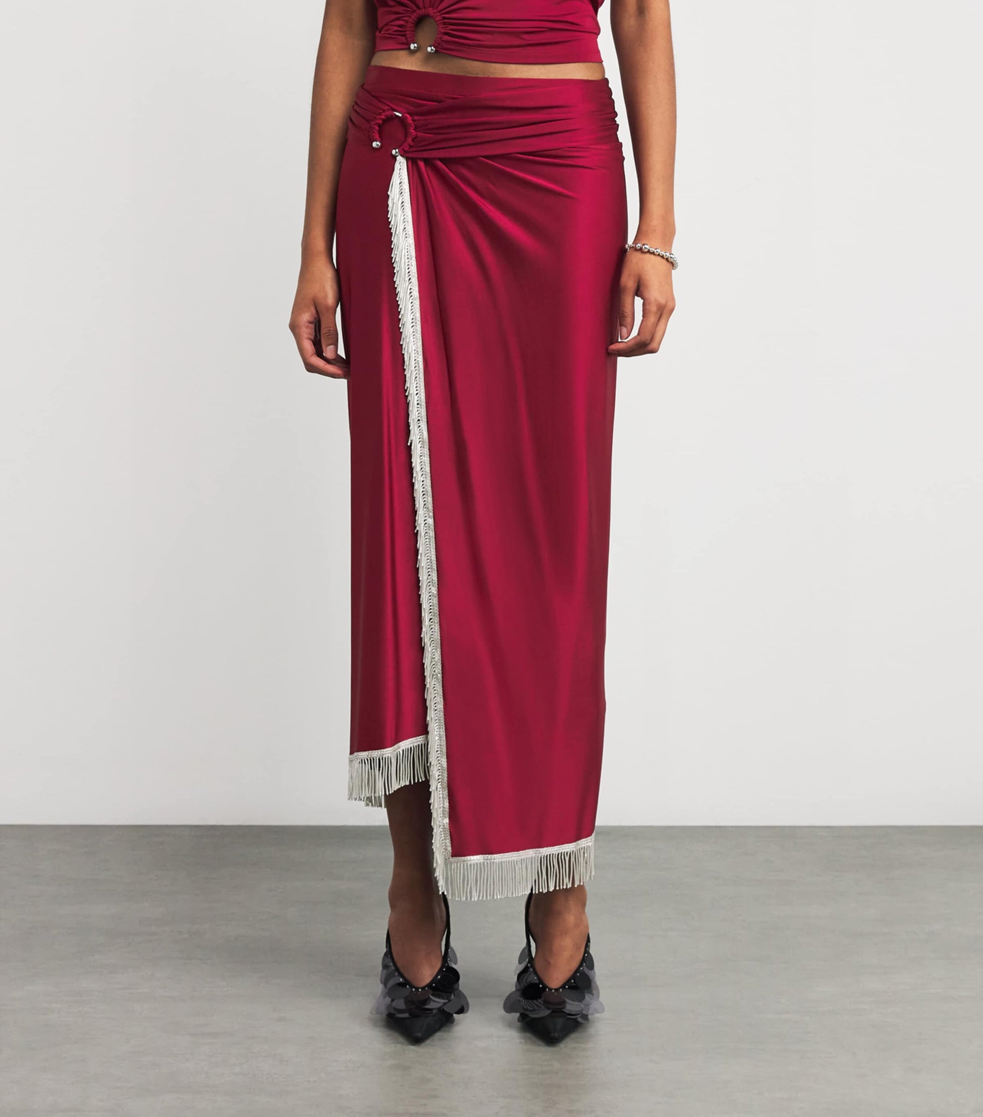 Paco Rabanne Red Tasselled Midi Skirt