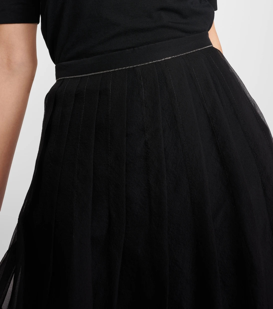 Brunello Cucinelli - Embellished pleated silk midi skirt