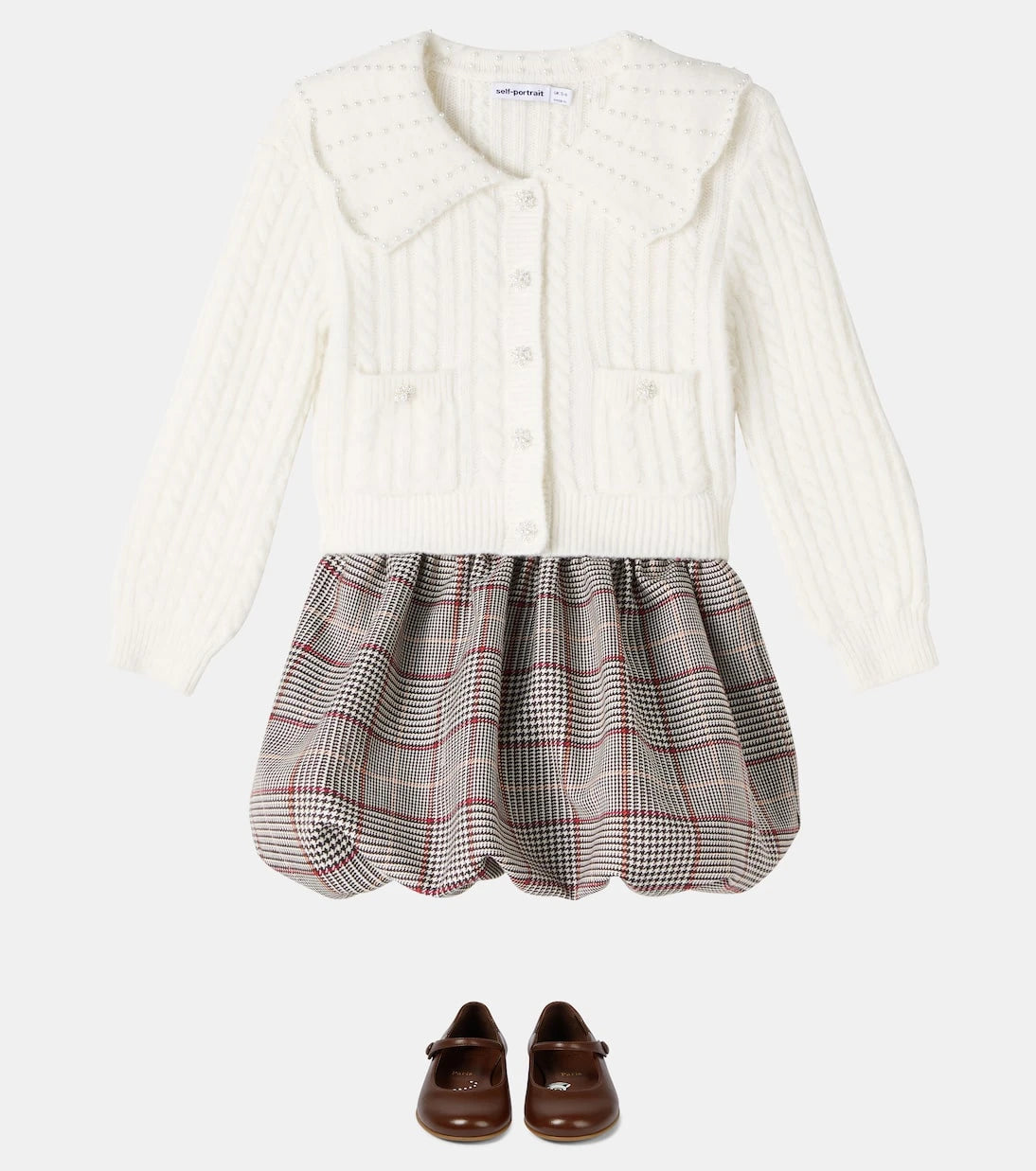 Self-Portrait Kids - Embellished cable-knit cardigan