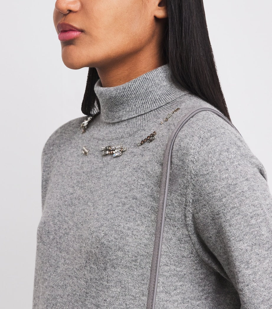 Fabiana Filippi Grey Embellished Rollneck Midi Dress