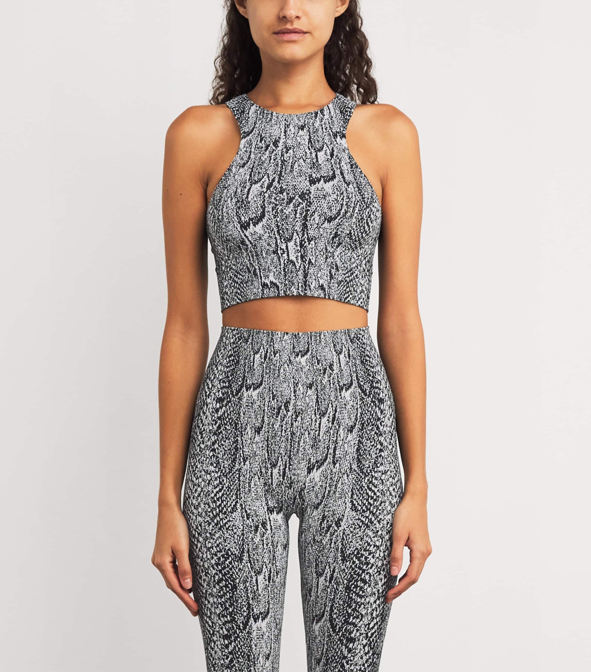 Seamless Python-Print Crop Top 8222 WHITE BLAC