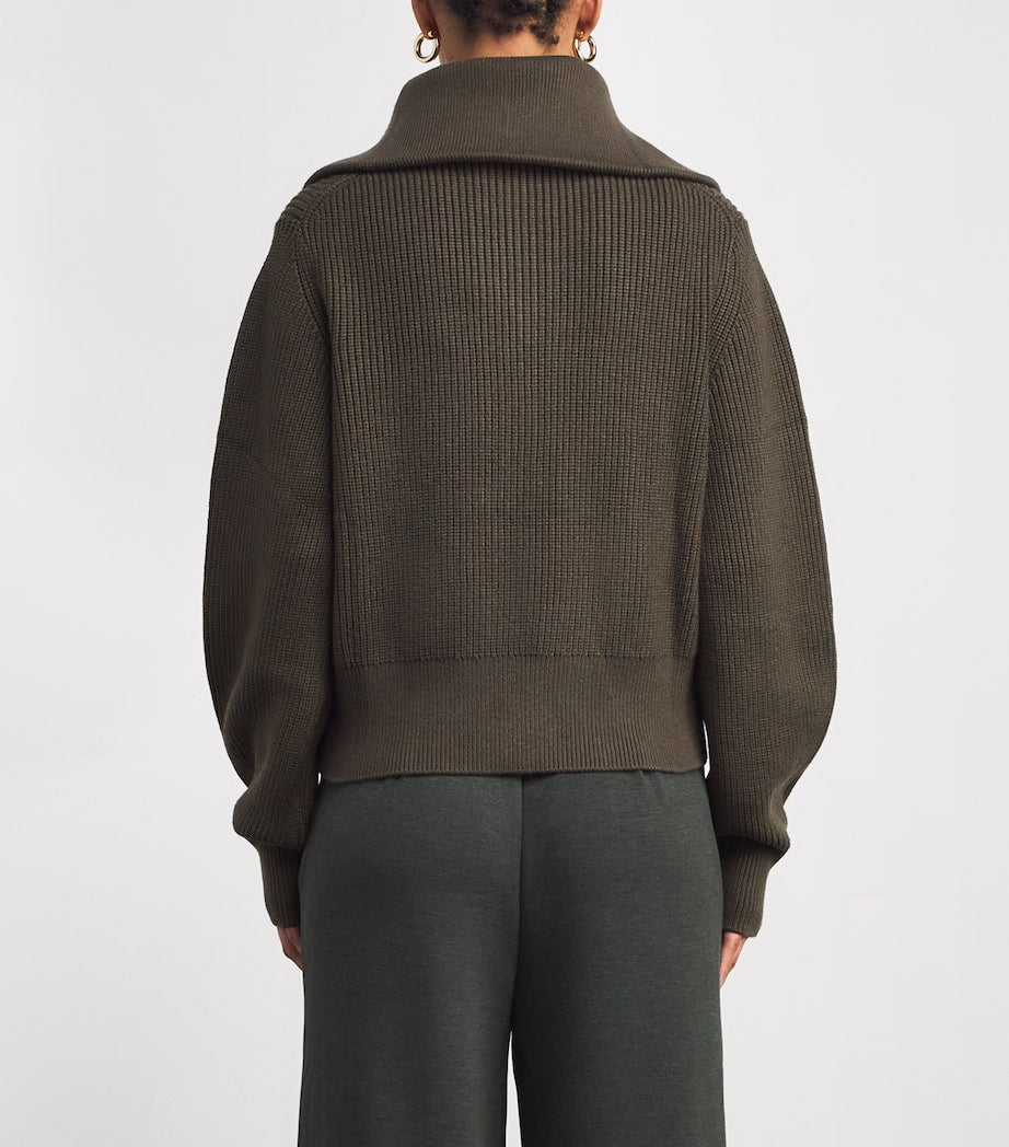 Varley Brown Ribbed Half-Zip Maura Sweater