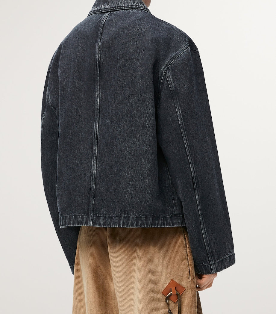 LOEWE Black Leather-Trim Denim Jacket