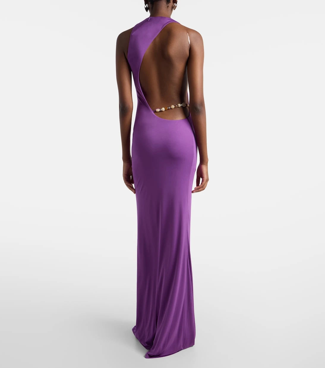 De La Vali - Maha beaded open-back jersey gown