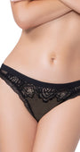 Black Wide Elastic Waistband Thong Panty