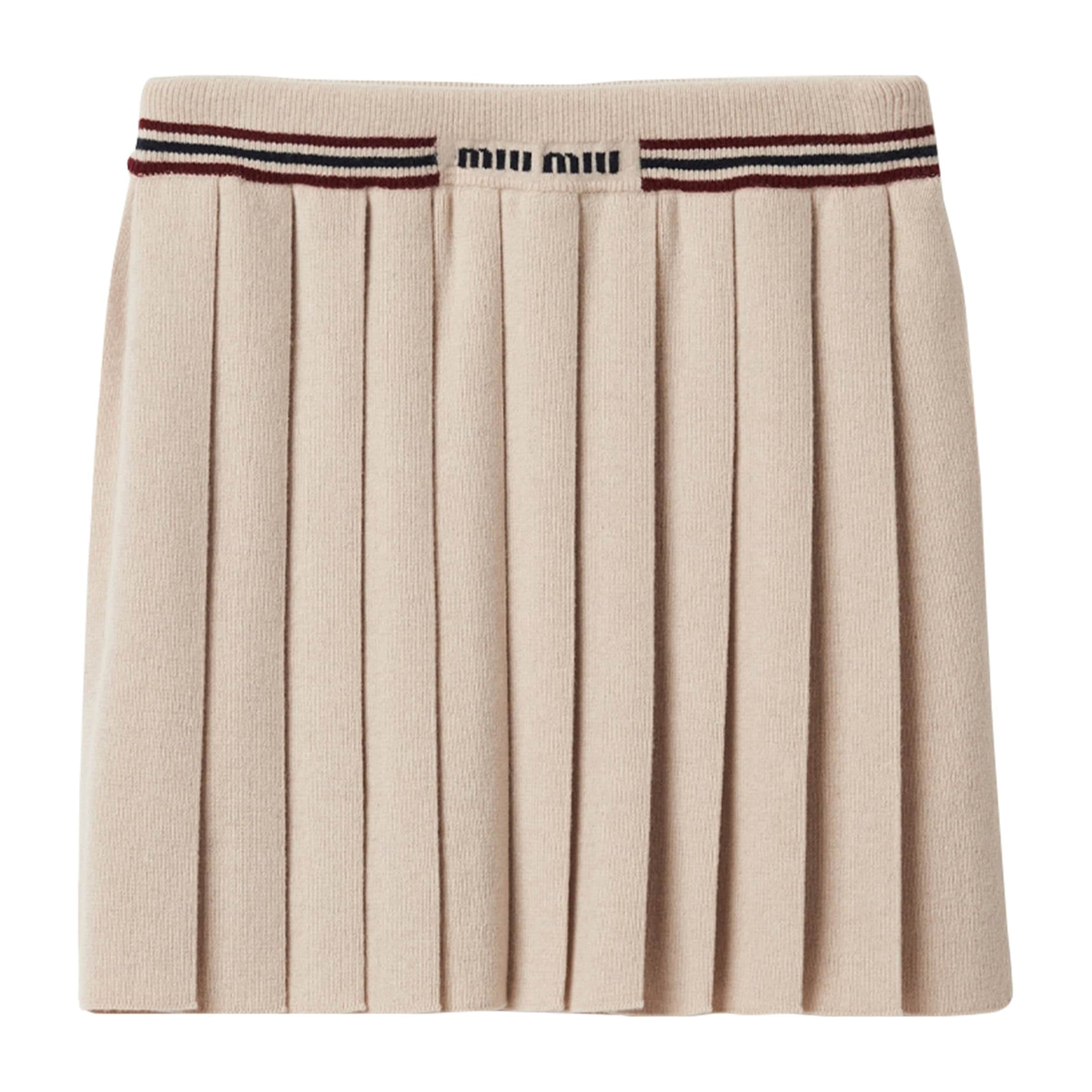 Miu Miu Neutral Cashmere Pleated Mini Skirt