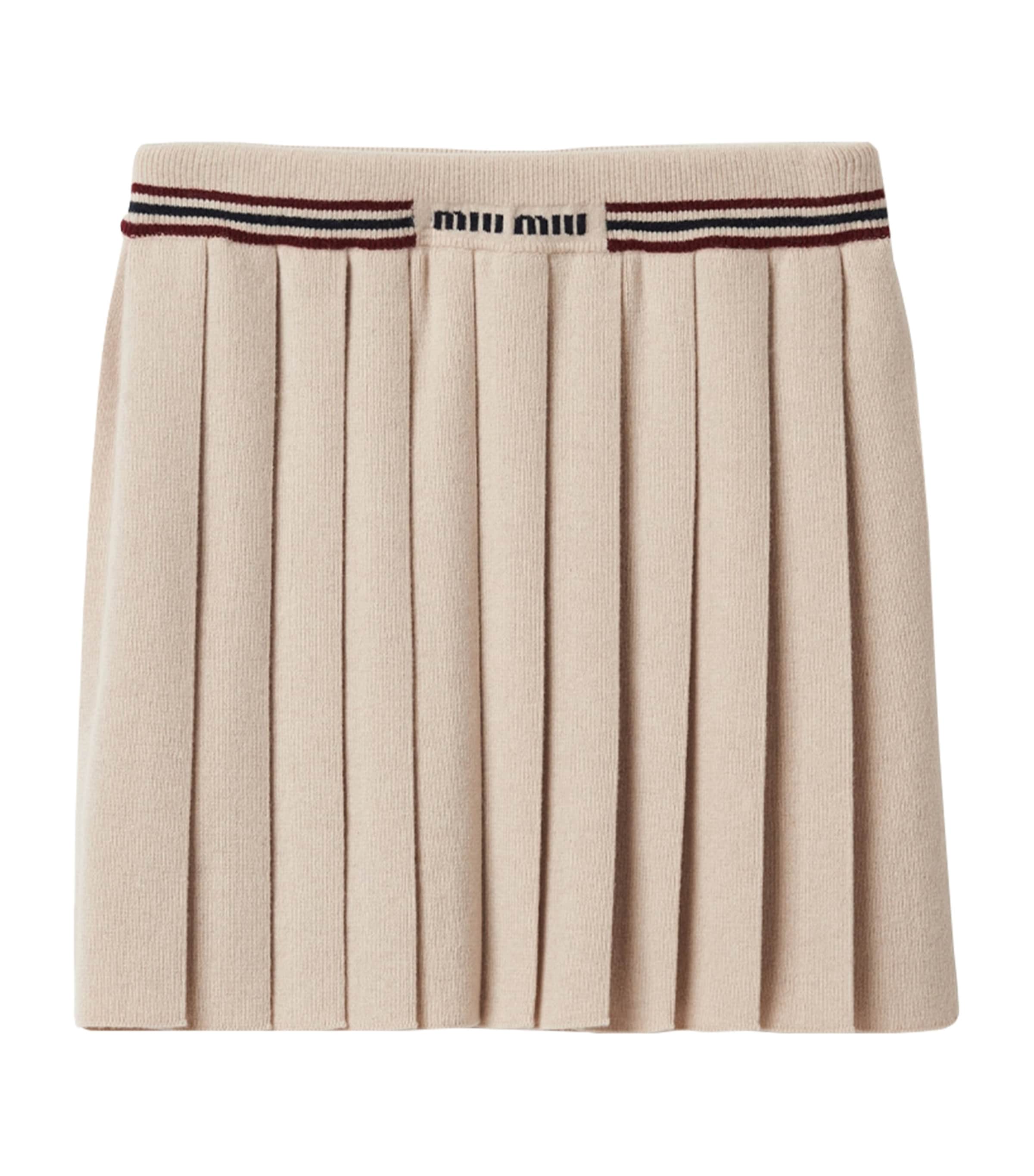 Miu Miu Neutral Cashmere Pleated Mini Skirt