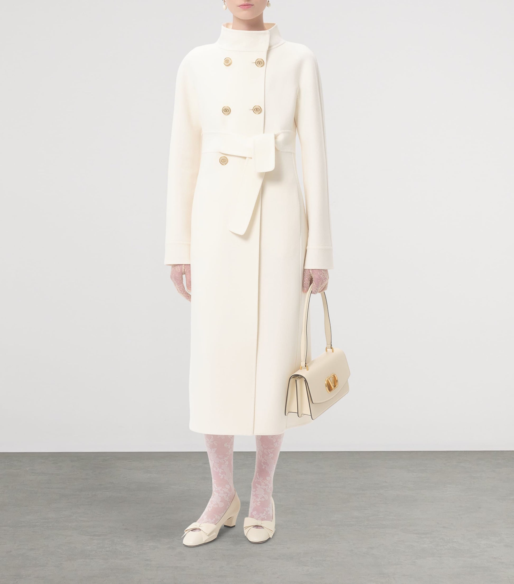 Valentino Ivory Wool-Cashmere Double-Breasted Overcoat