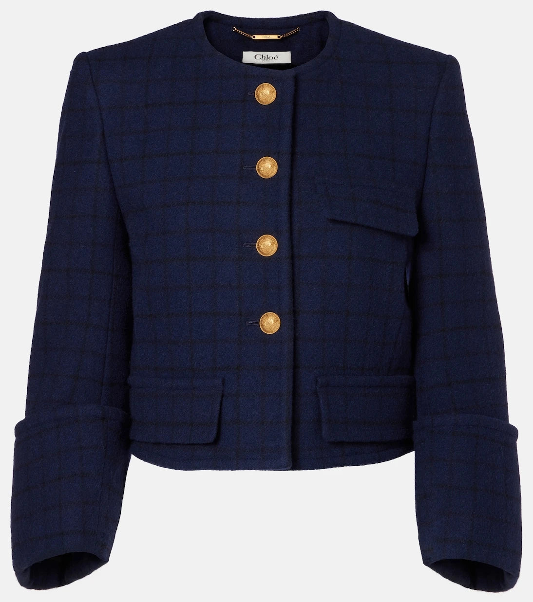 Chloé - Checked cropped wool-blend jacket