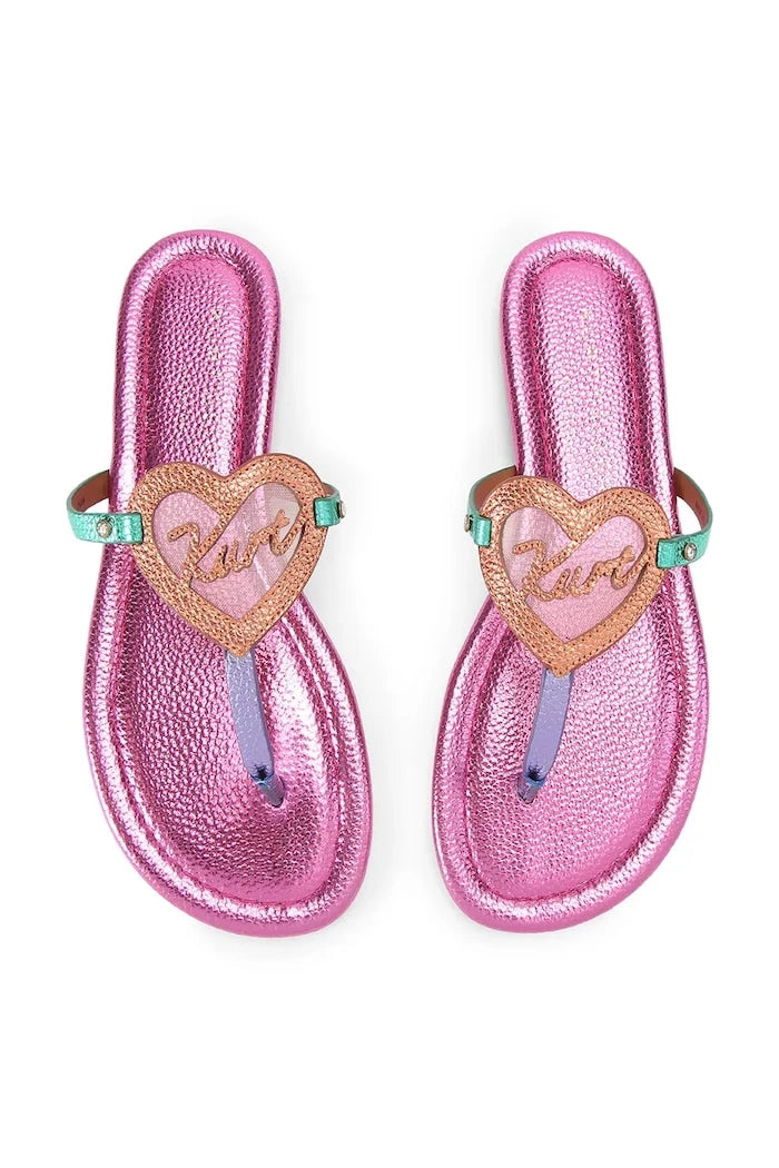 Kurt Geiger London kadın deri Kurt Heart T Bar Flat terlik