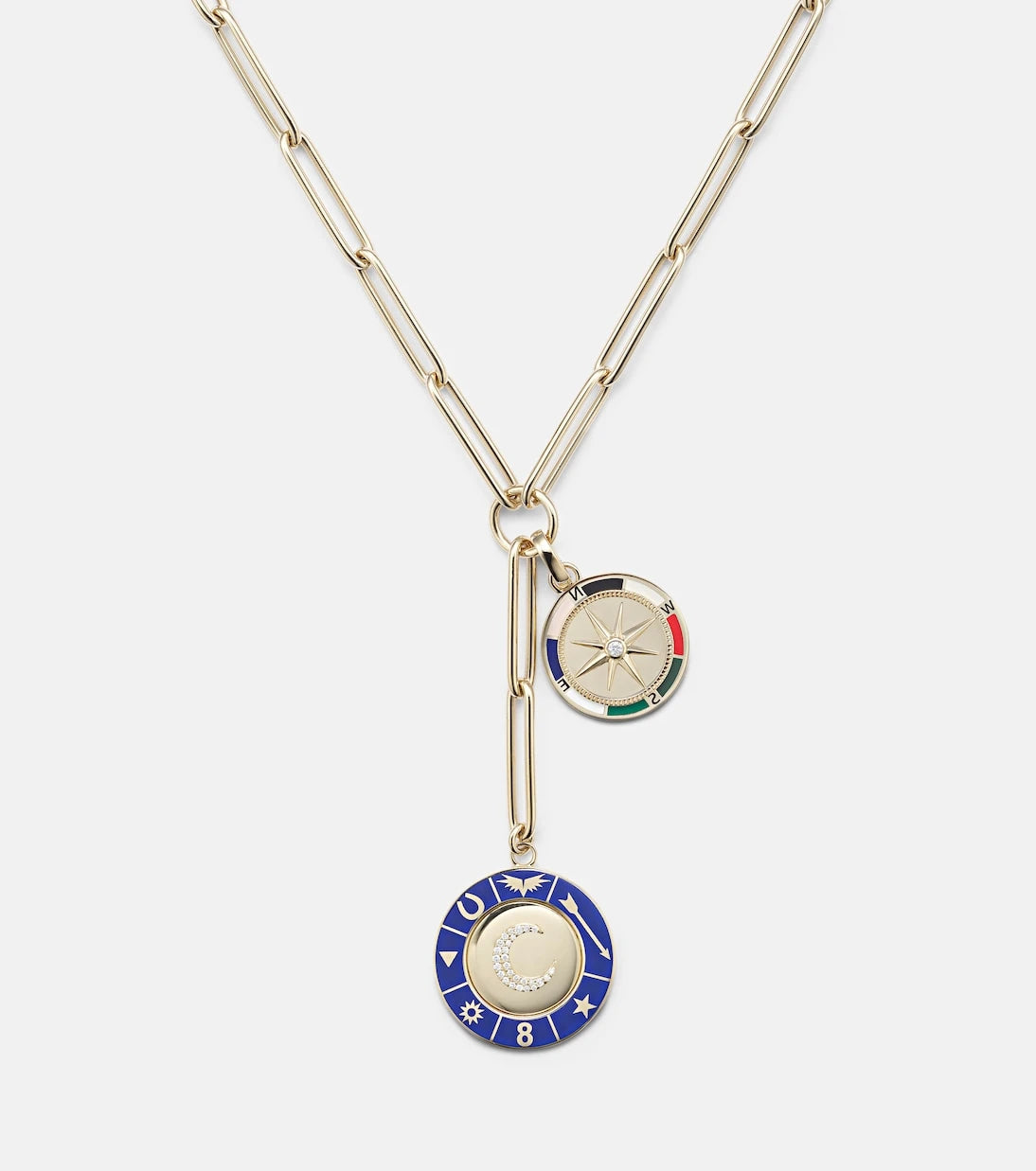 FoundRae - Crescent & Internal Compass 18kt gold necklace with diamonds