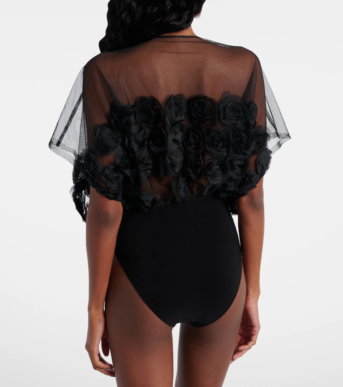 Norma Kamali - Floral-appliqué semi-sheer bodysuit