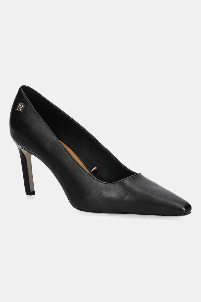 Кожени обувки с тънък ток Tommy Hilfiger TH LOGO LEATHER PUMP SLANTED HL