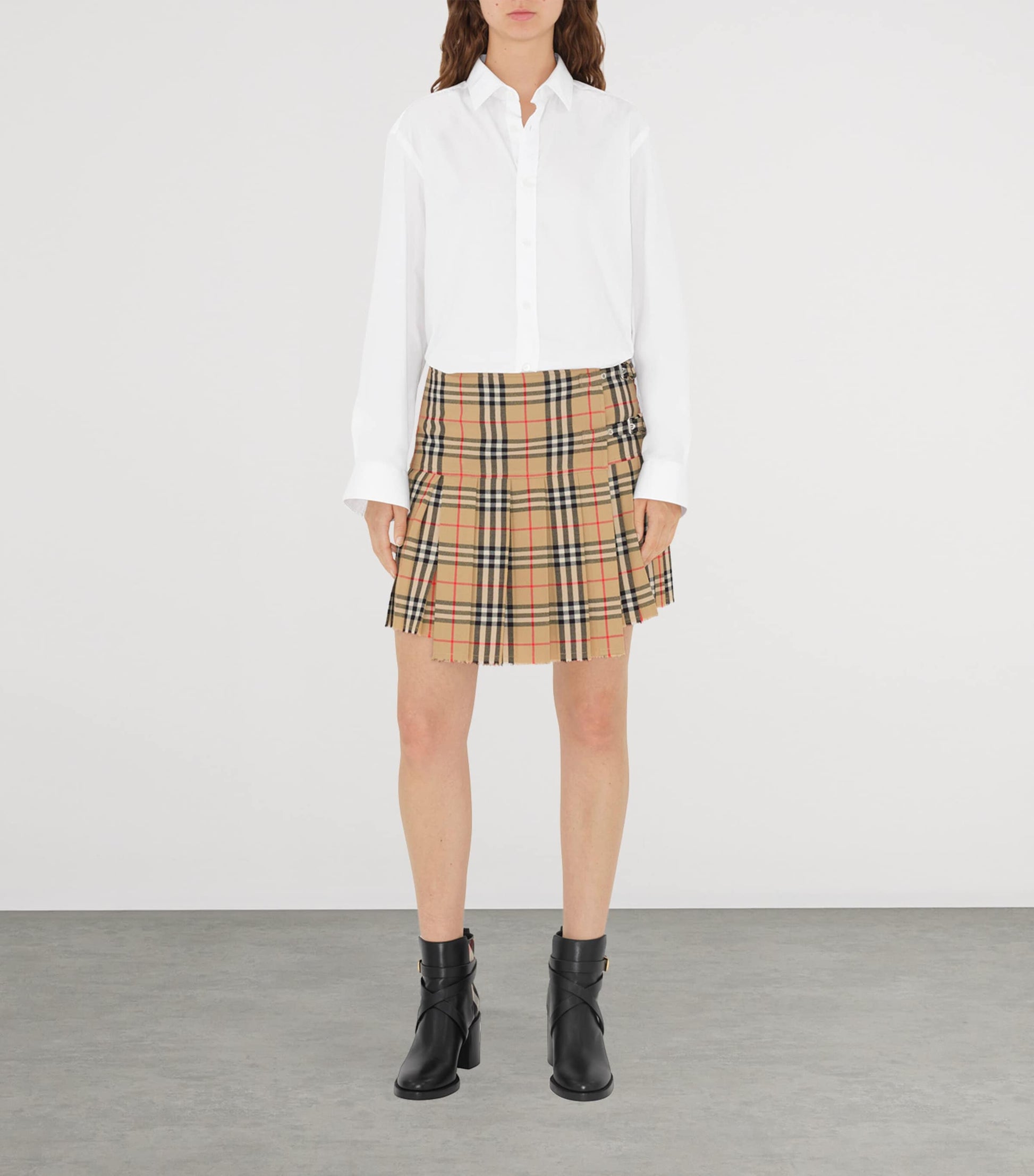 Burberry Beige Wool Check Pleated Mini Kilt
