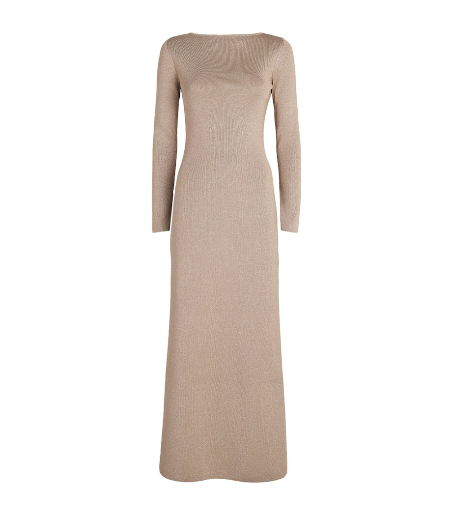 Max Mara Beige Metallic-Knit Maxi Dress