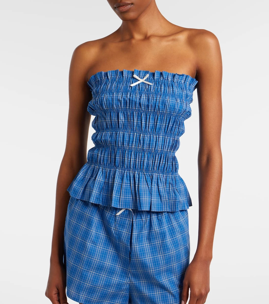 Faithfull - Leya gathered plaid cotton top