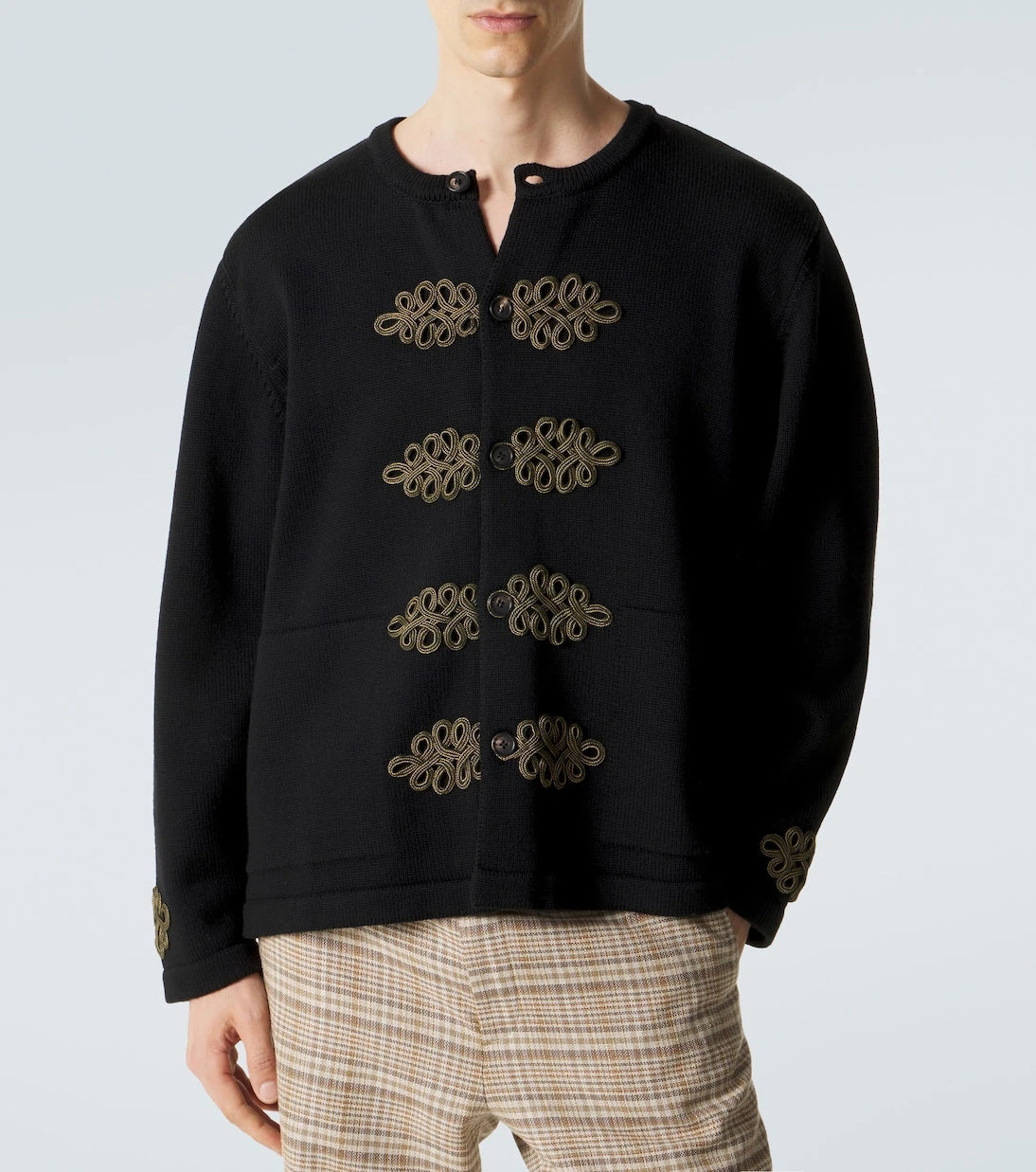 Bode - Looped Frog embroidered wool cardigan