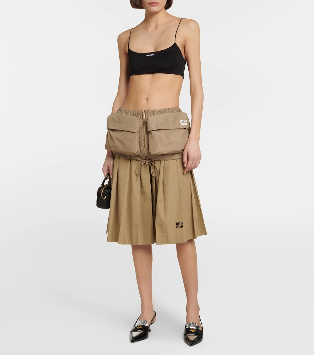 Miu Miu - Embroidered pleated cotton midi skirt