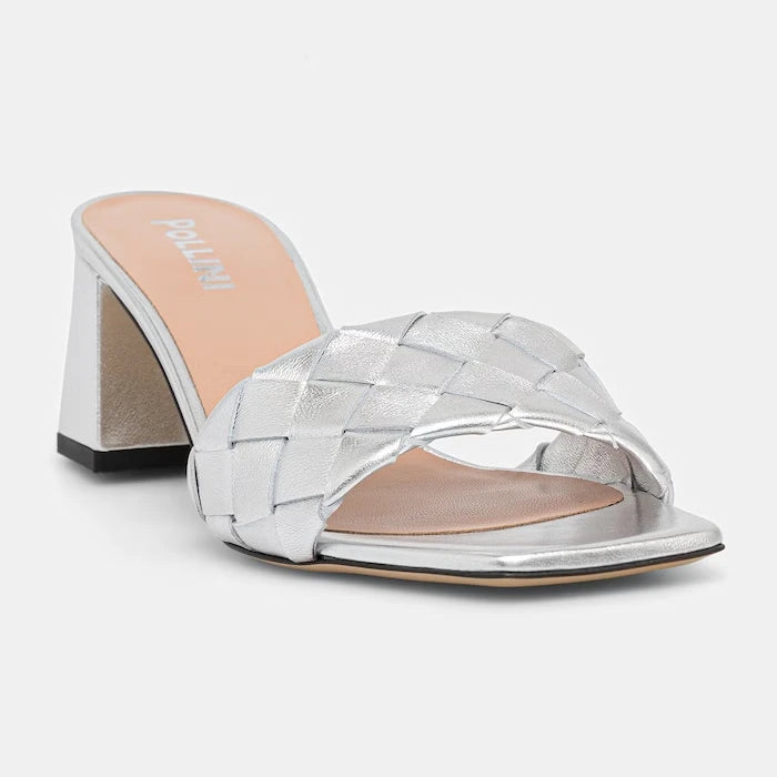 Pollini чехли с дебел ток дамски от кожа