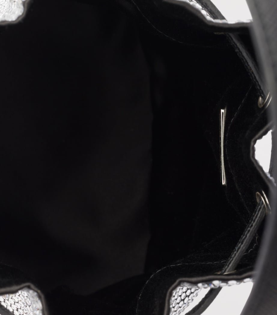 Metallic Mini Crystal-Embellished Bucket Bag