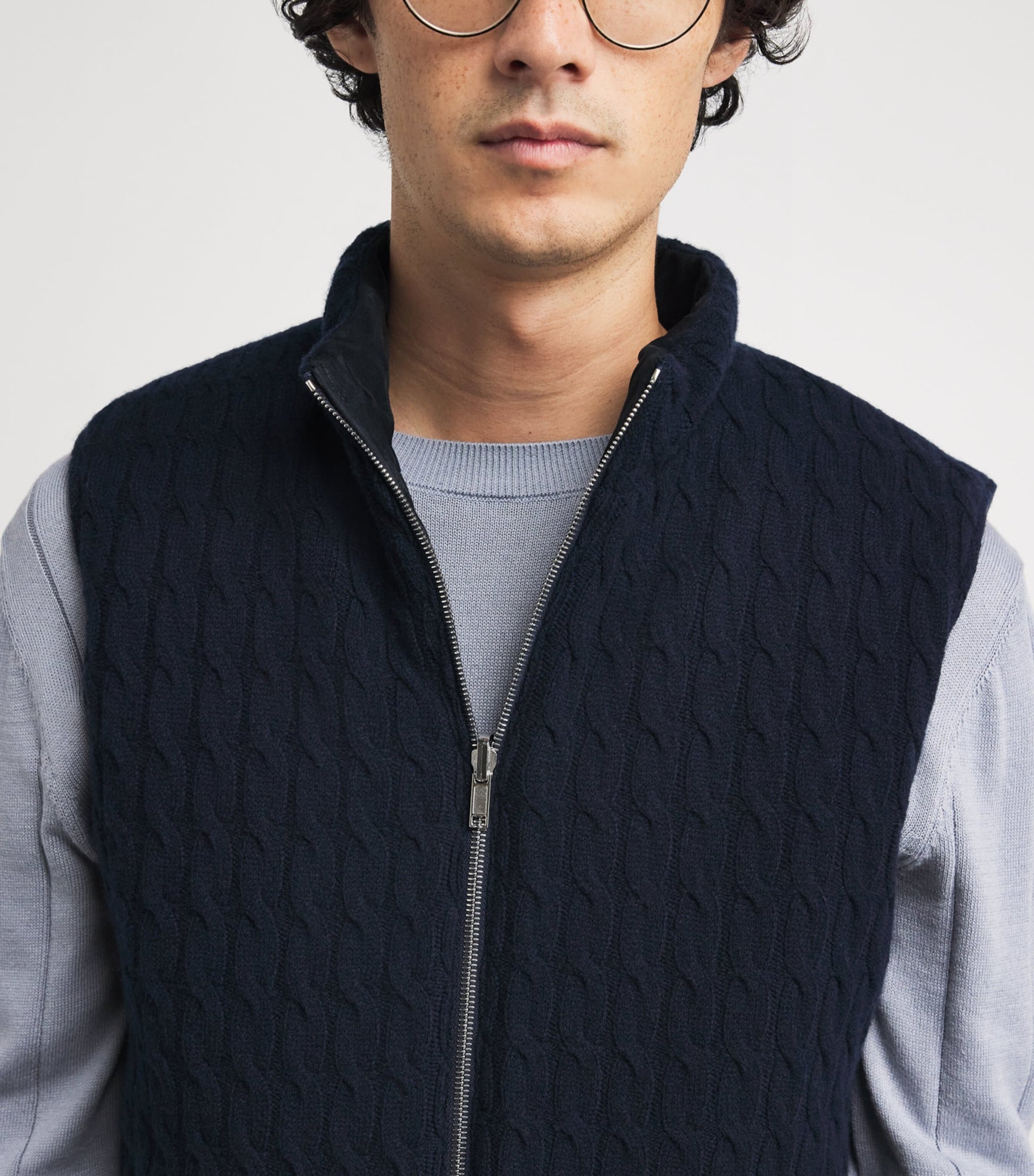 Eleventy Blue Reversible Down Leather and Wool-Cashmere Gilet