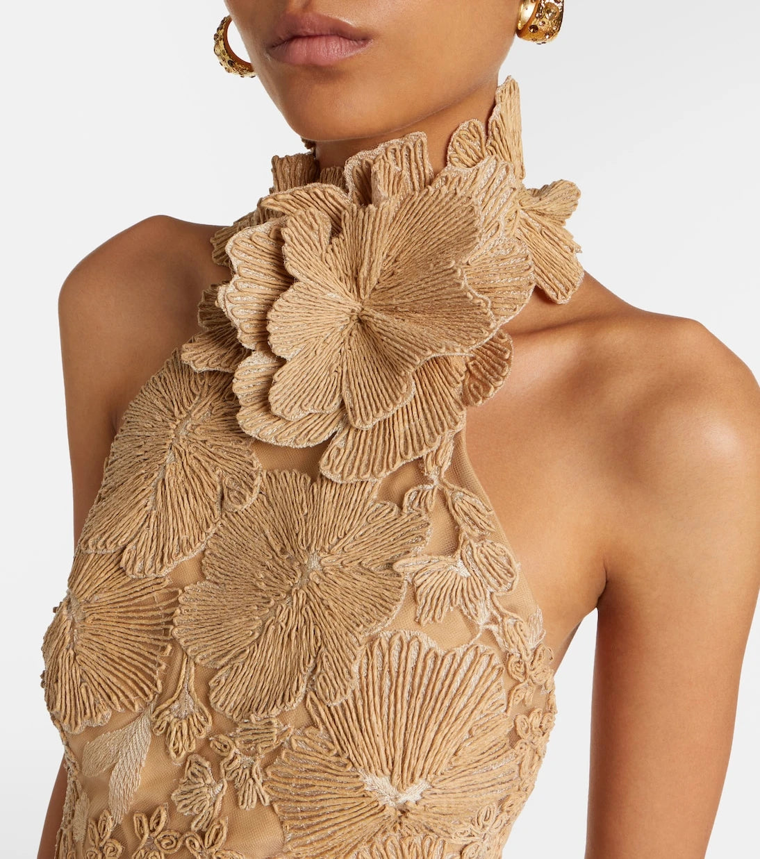 Elie Saab - Raffia-trimmed silk-blend tulle gown