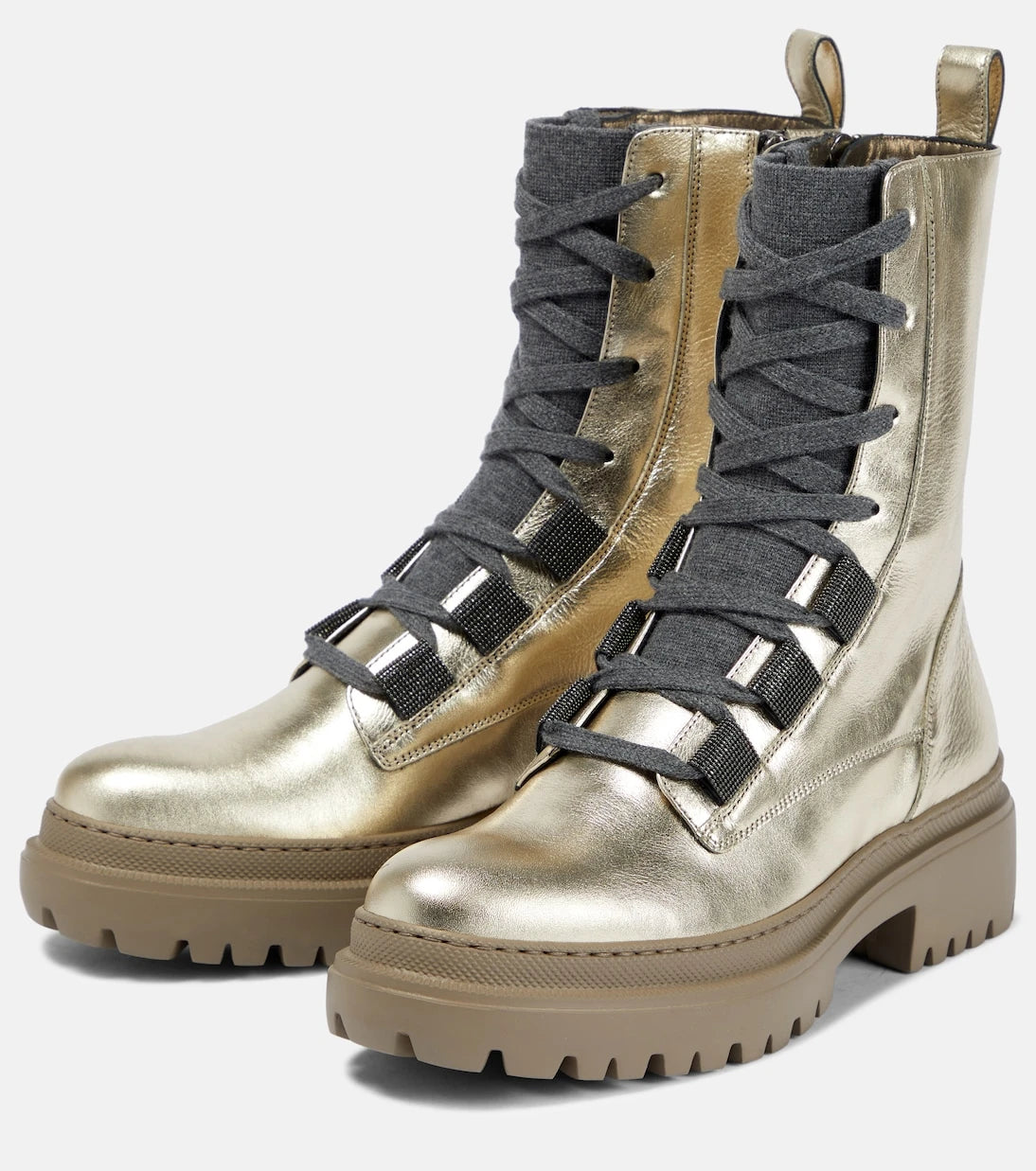 Brunello Cucinelli - Metallic leather lace-up boots