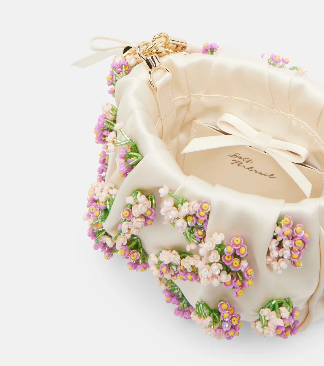 Self-Portrait - Beaded floral satin tote bag