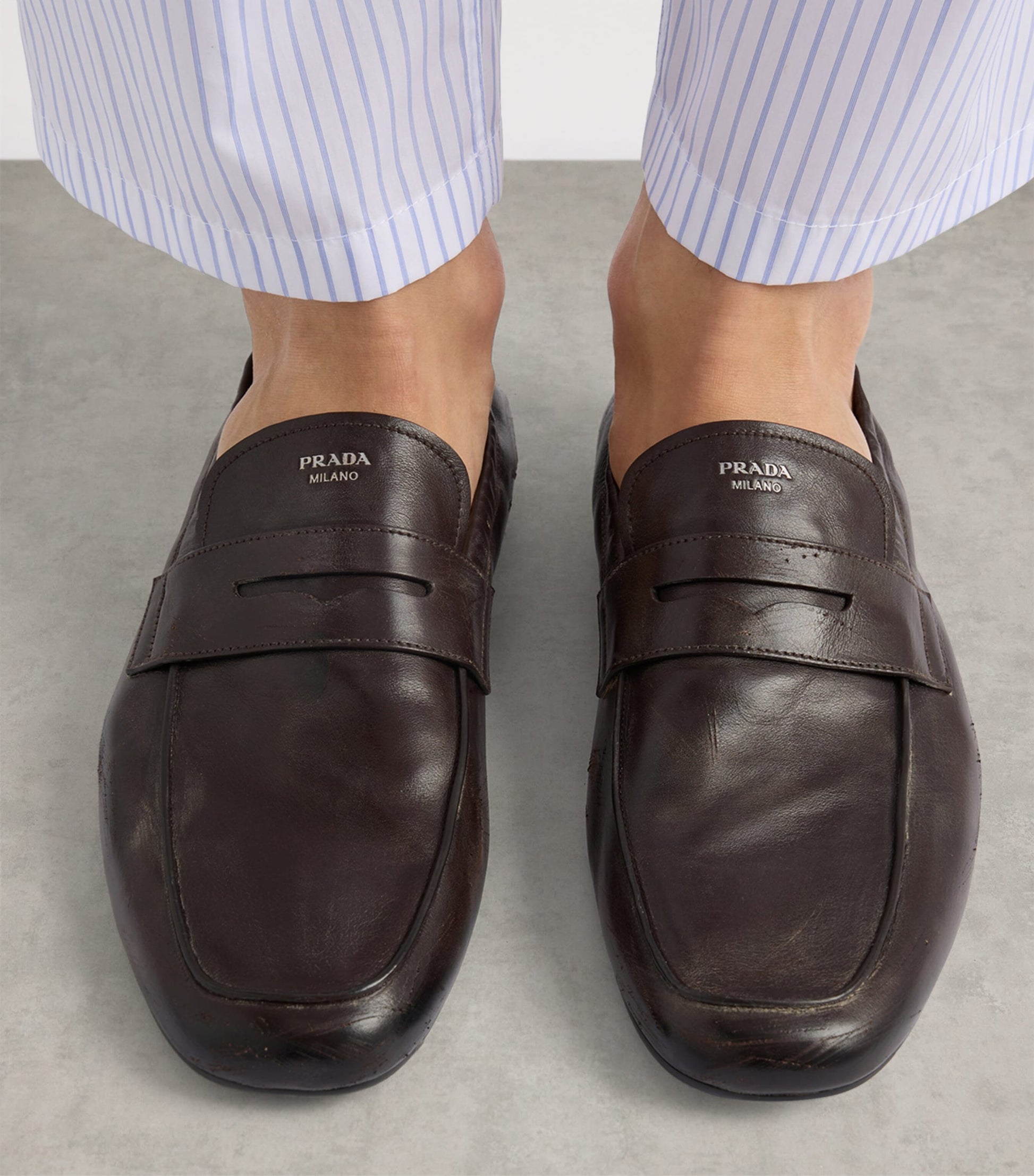 Antiqued Leather Shuffle Loafers