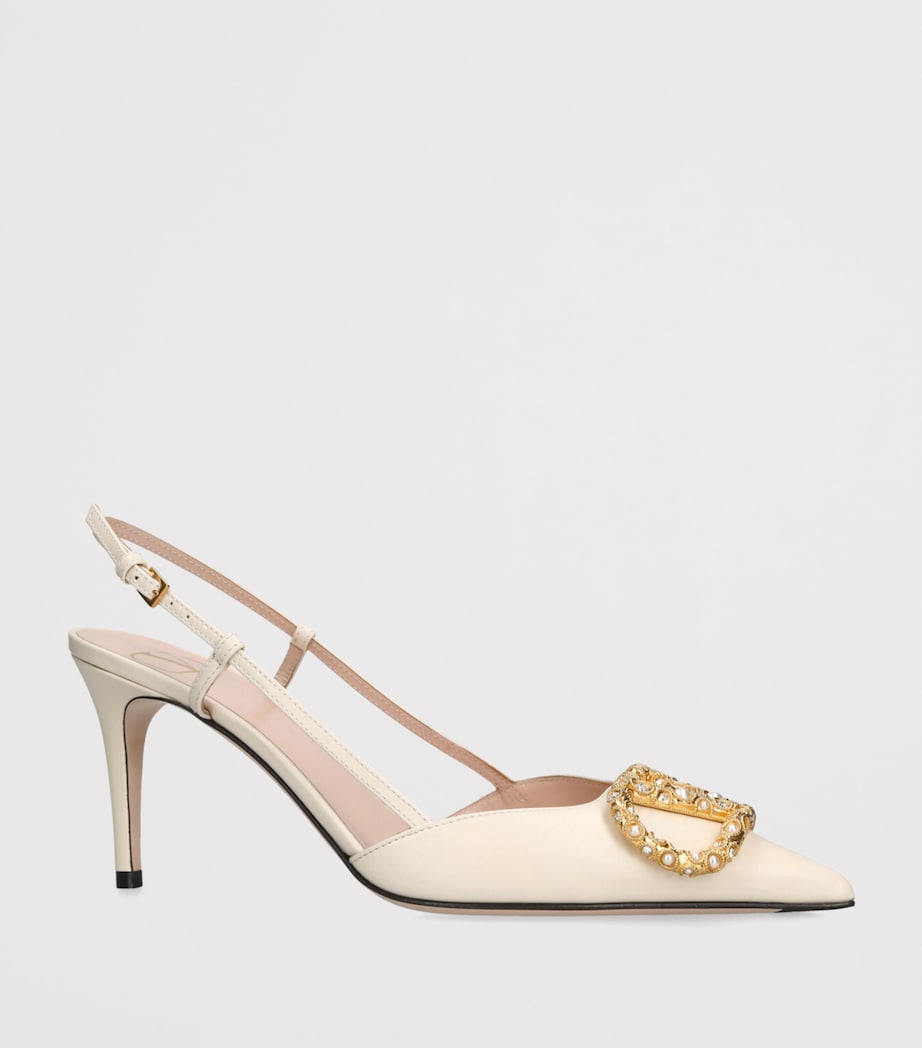 Valentino Garavani Beige Leather VLogo Slingback Pumps 80