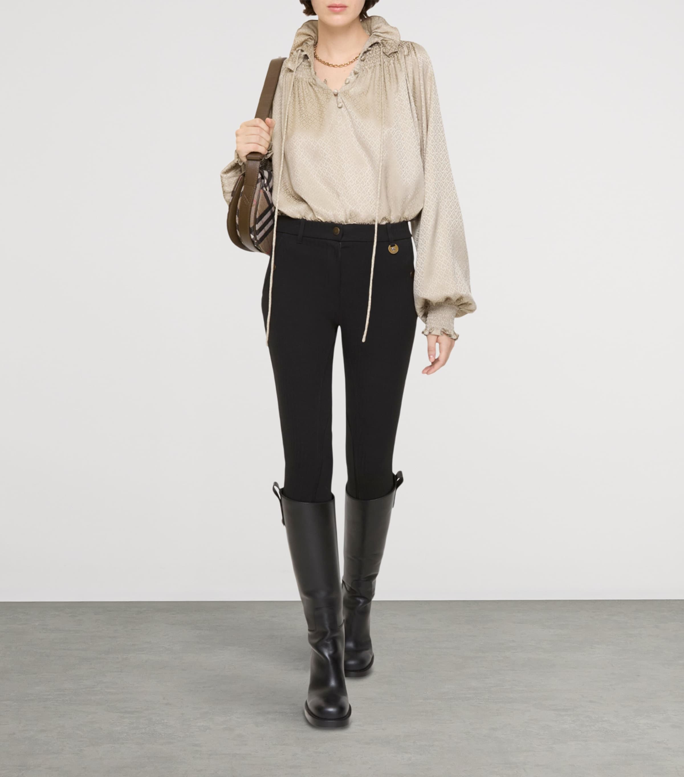 Burberry Black Stretch Cotton Herringbone Jodhpurs