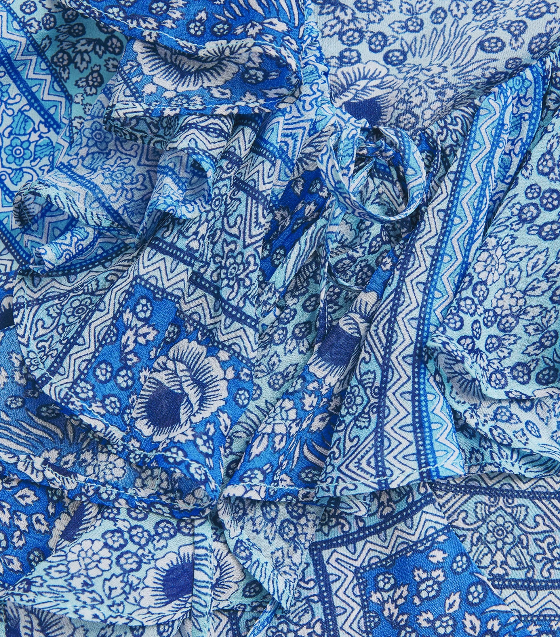 Rixo Blue Silk Printed Gracye Midi Dress