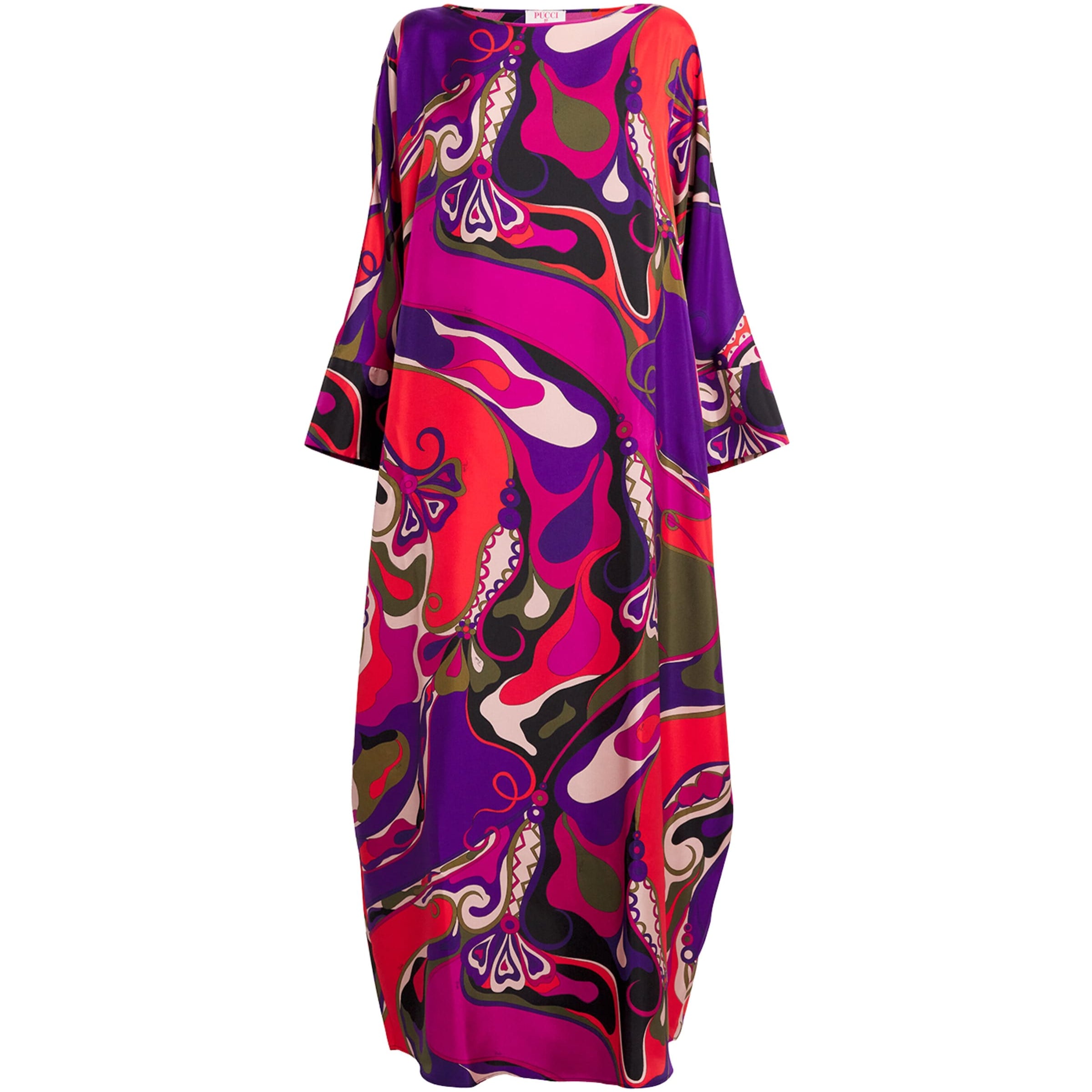 PUCCI Multi Silk Orchidee Print Maxi Kaftan Dress