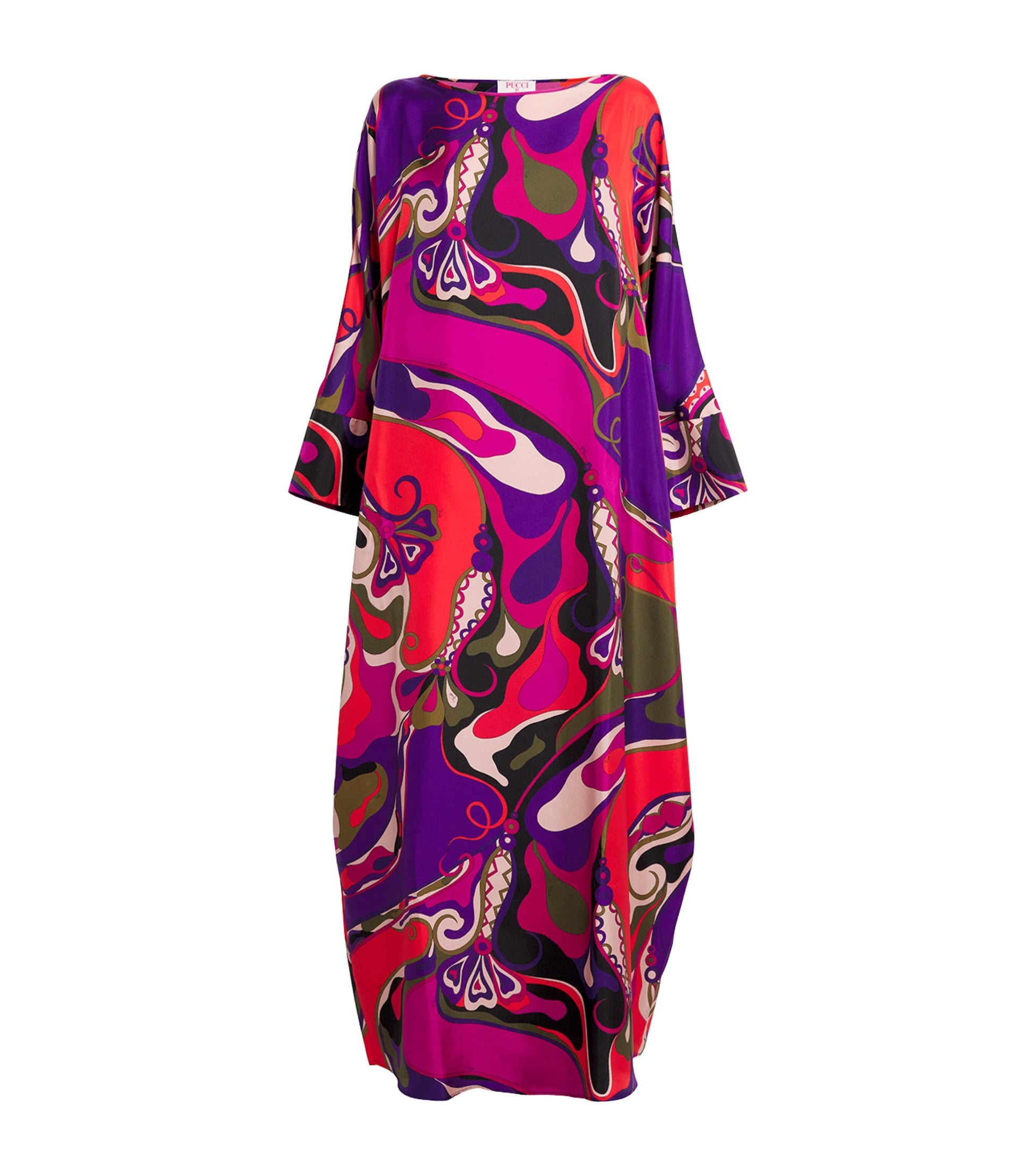 Multi Silk Orchidee Print Maxi Kaftan Dress